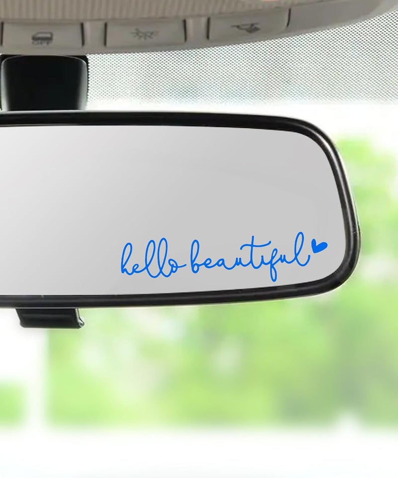 RACOONA Rearview Mirror Decal,Hello Beautiful Decal,Car Accessories Stickers Rearview Mirror Sticker (Blue) - Image 1